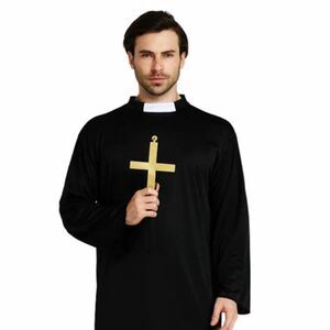 Karnival Clergyman Pastor Priest Costume w Cross Halloween Purim Fancy Dress L